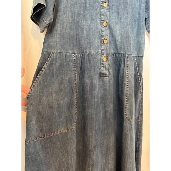 Lilla P blue Denim collared midi dress button front short sleeves small - Picture 9 of 13